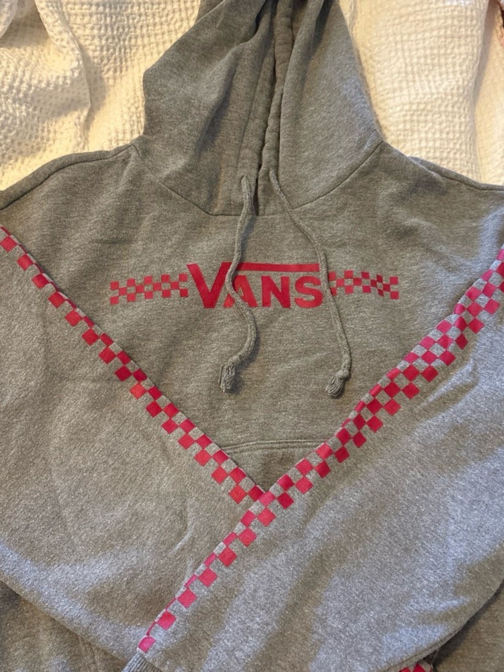 Vans Gray Hoodie with Pink Checker Logo